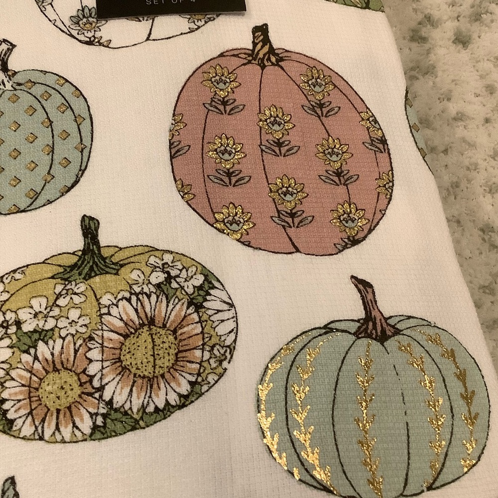 Rachel Zoe Multicolor Pumpkin Tea Towels Set of 4 NWT Cotton Blend 18x28” - Picture 5 of 16